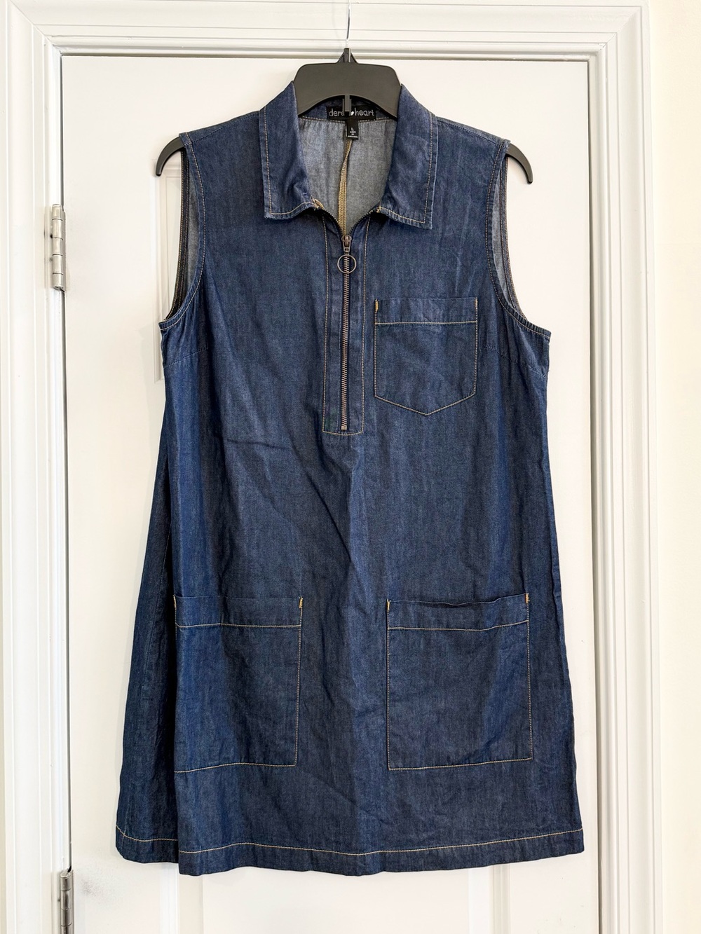 Denim Sleeveless Shirt Dress Women’s L Zip Front Pockets Casual Fall